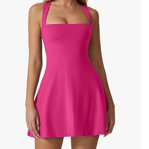 QINSEN Pink Square Neck Bodice Dress Sleeveless Tank Tennis Golf‎ Resort Core S - Picture 1 of 6